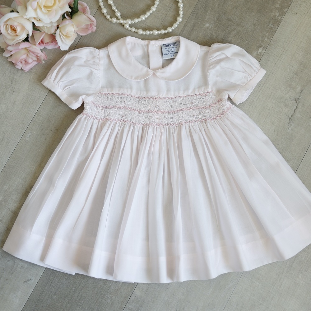RARE Smocked Pink Heirloom Dress Feltman Brothers Friedknit Size 9 Months NWOT